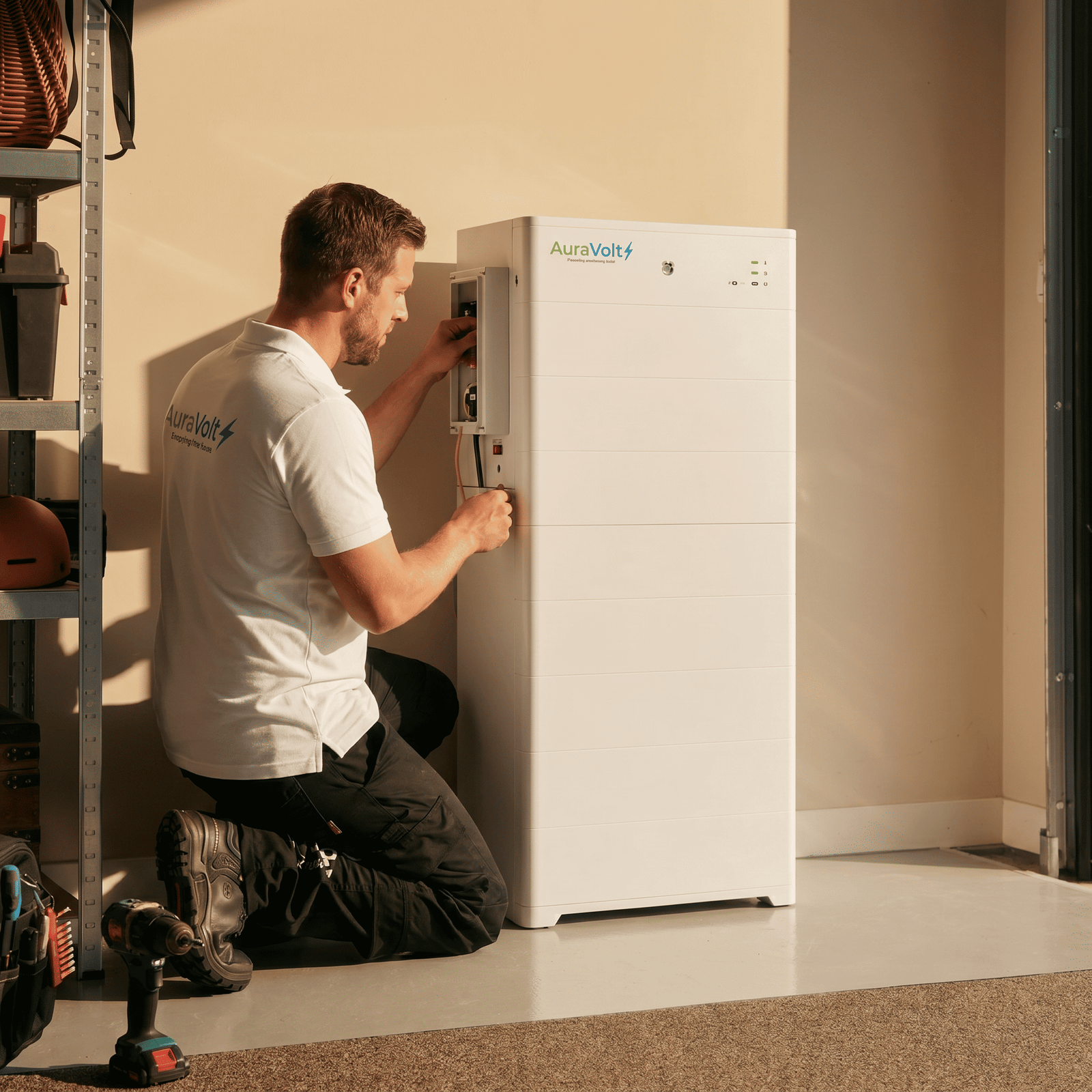 AuraVolt personeel installeert een thuisbatterij
