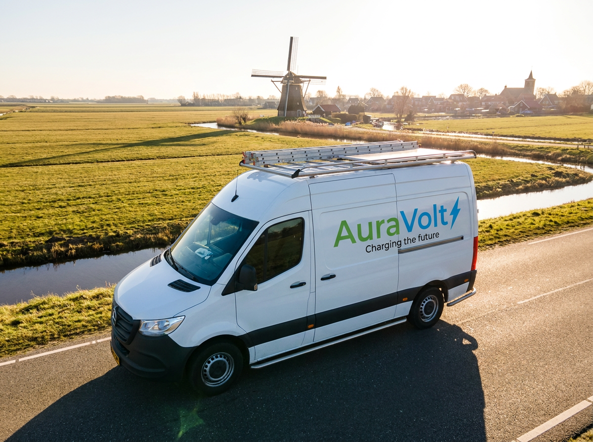 AuraVolt werkbus onderweg naar een installatie