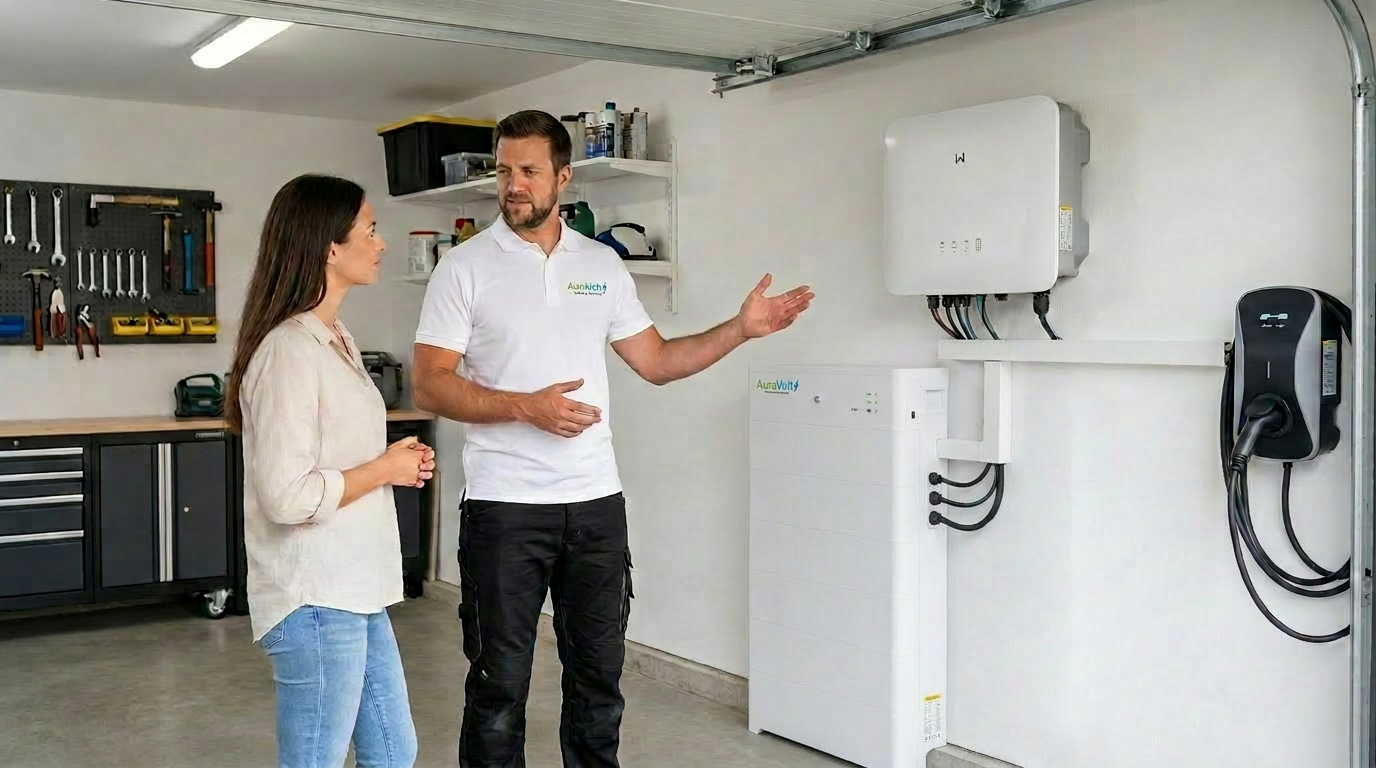 AuraVolt thuisbatterij onder omvormer