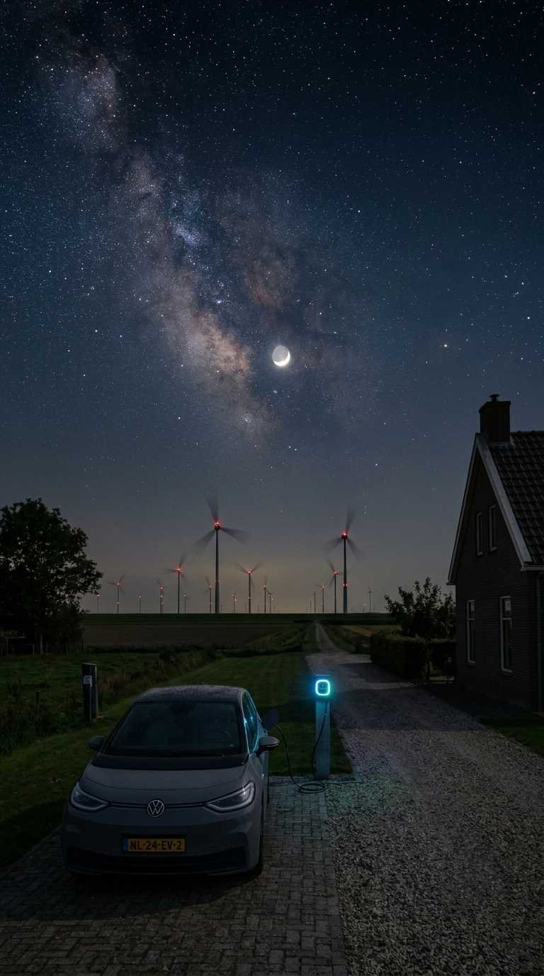 Slim en goedkoop je auto laden bij lage stroomprijzen, 's nachts op windenergie