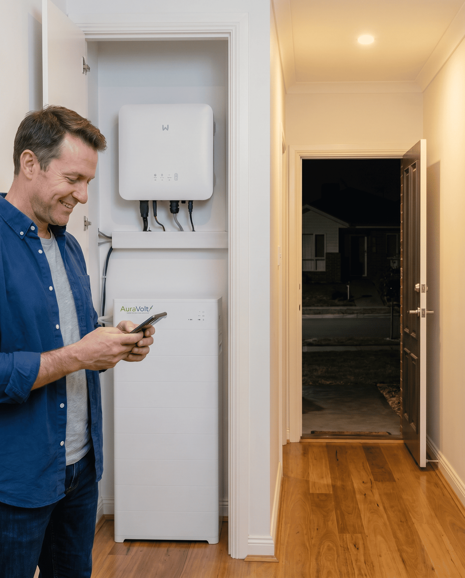 AuraVolt backup mode — heel huis gevoed bij stroomuitval