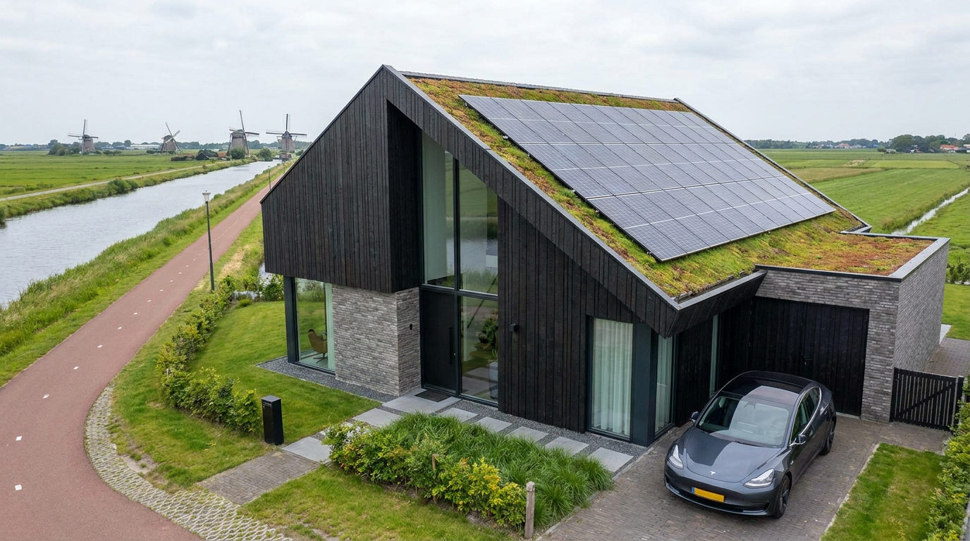Modern Nederlands huis met zonnepanelen van AuraVolt